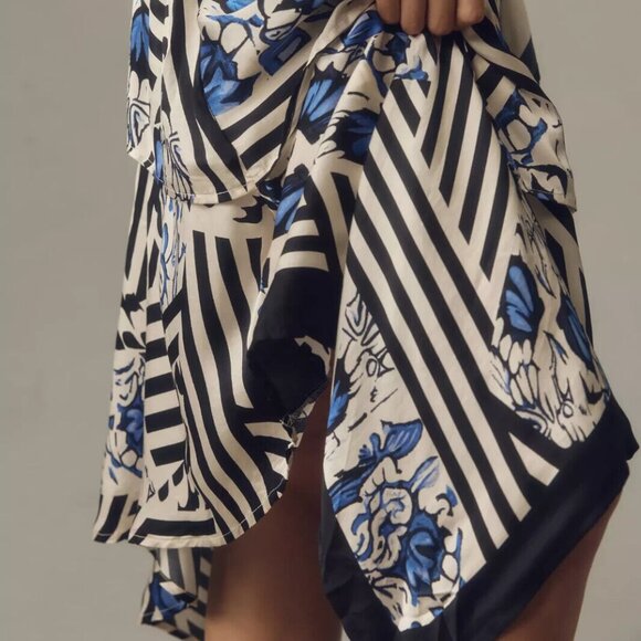 NWT NEW Anthropologie Maeve Silky Asymmetrical Midi Skirt size M blue floral - Picture 7 of 9